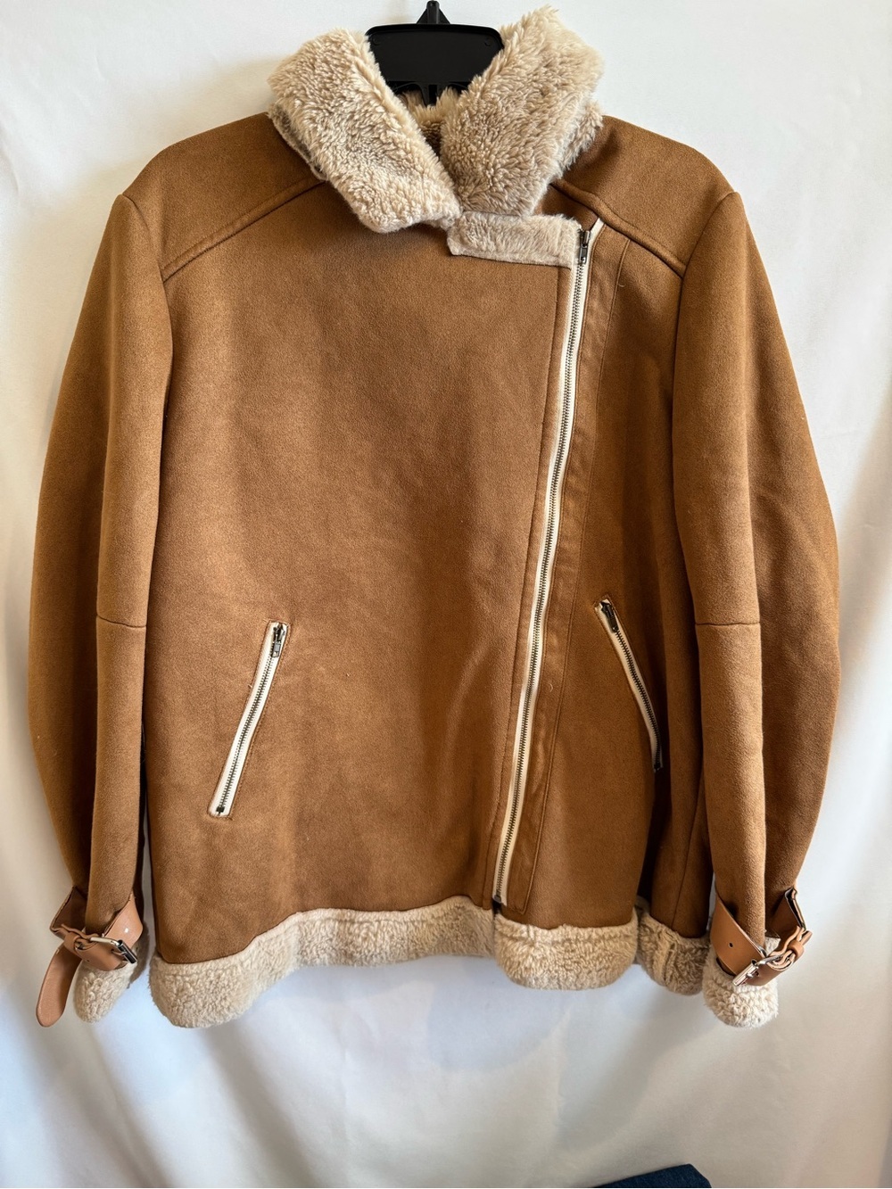 Cider Tan Faux Shearling Jacket with Cream Trim